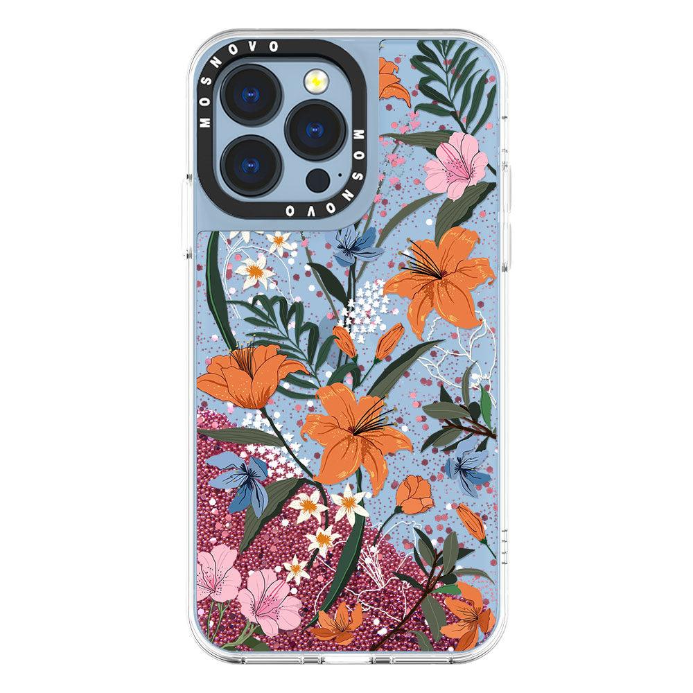 Lily Floral Flower Glitter Phone Case - iPhone 13 Pro Case - MOSNOVO
