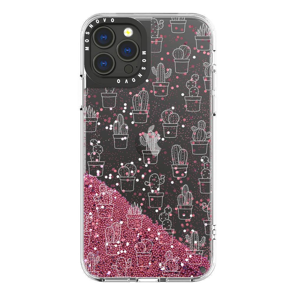 White Potted Cactus Glitter Phone Case - iPhone 13 Pro Max Case - MOSNOVO