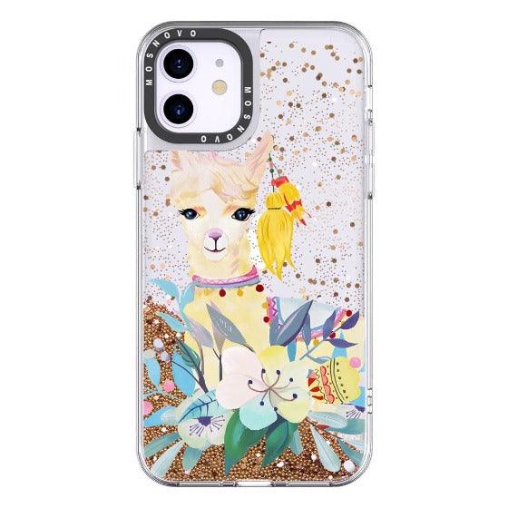 Llama Floral Glitter Phone Case - iPhone 11 Case - MOSNOVO