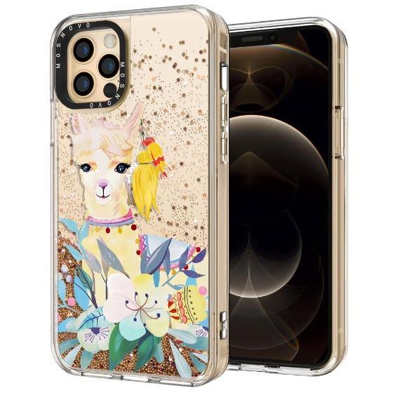 Llama Floral Glitter Phone Case - iPhone 12 Pro Max Case - MOSNOVO