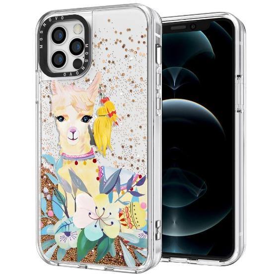 Llama Floral Glitter Phone Case - iPhone 12 Pro Max Case - MOSNOVO