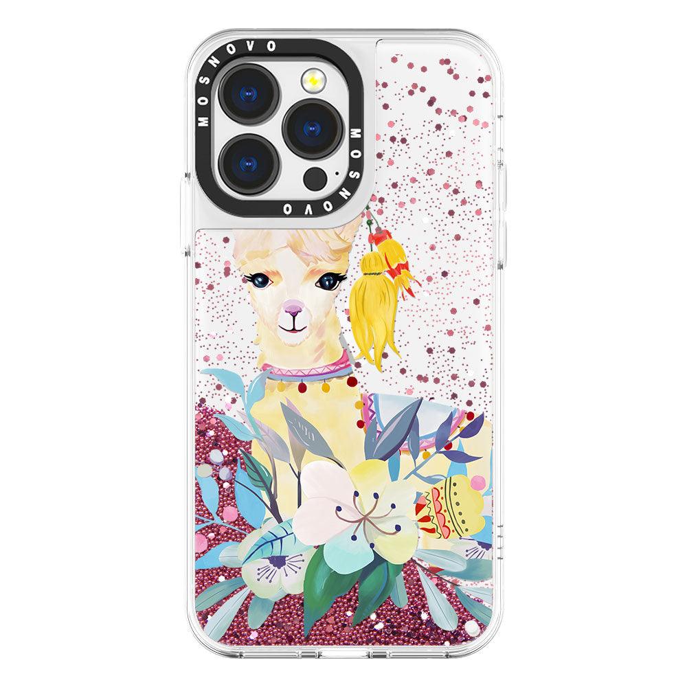 Llama Floral Glitter Phone Case - iPhone 13 Pro Case - MOSNOVO