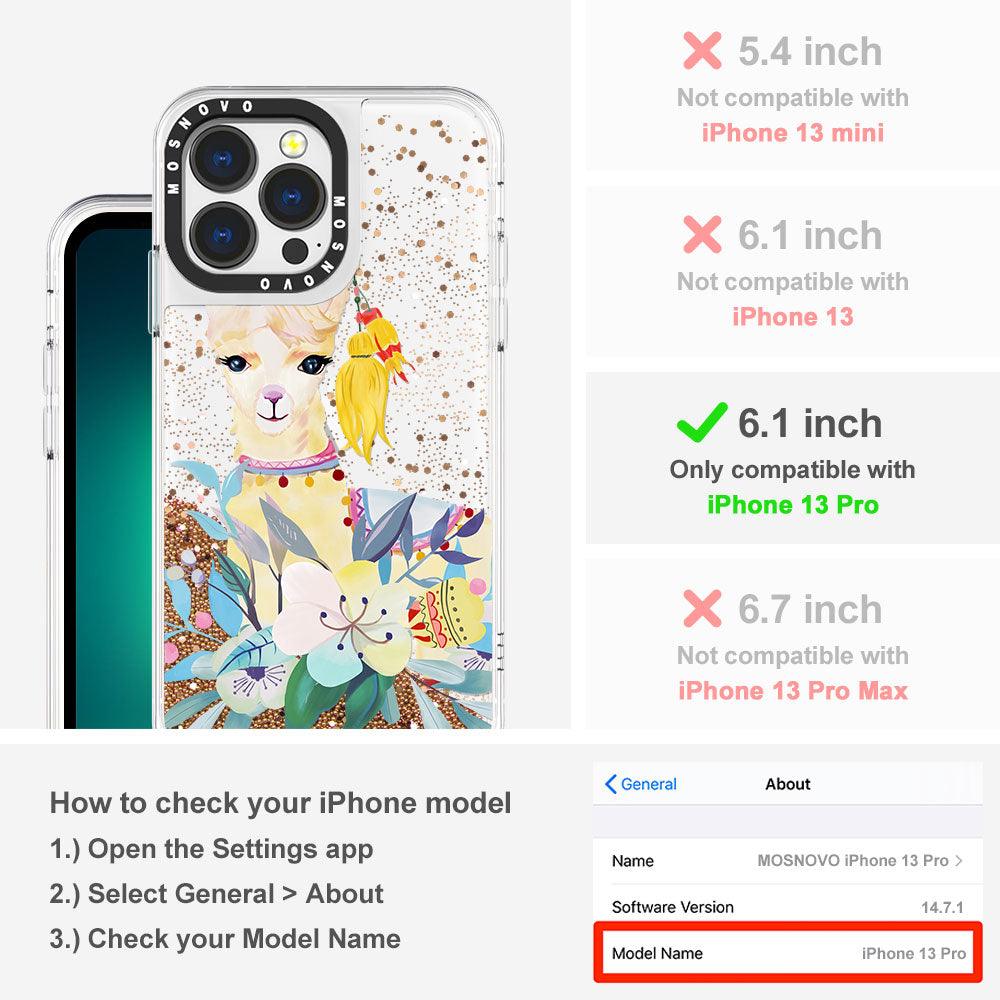 Llama Floral Glitter Phone Case - iPhone 13 Pro Case - MOSNOVO