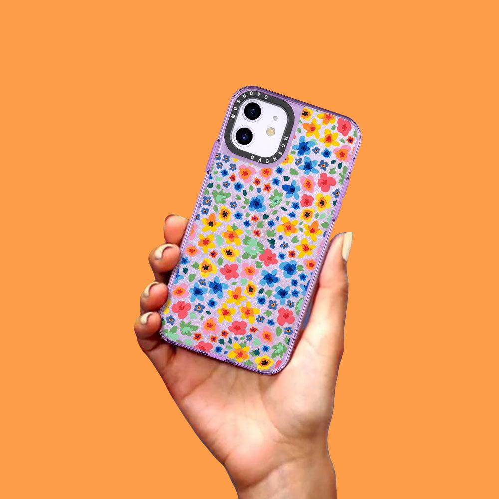 Lovely Floral Flower Glitter Phone Case - iPhone 11 Case - MOSNOVO