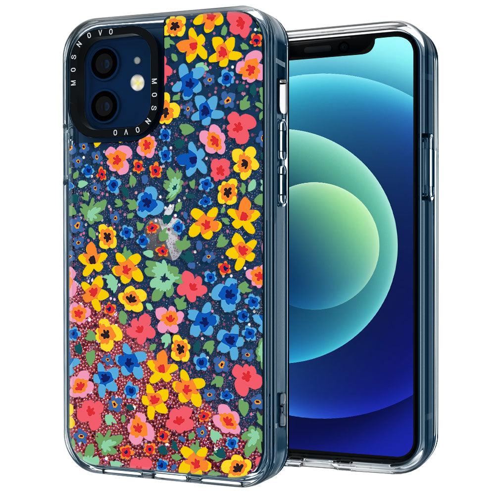 Lovely Floral Flower Glitter Phone Case - iPhone 12 Case - MOSNOVO