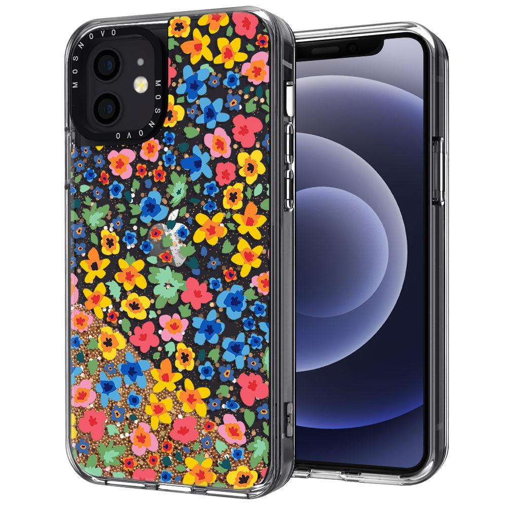 Lovely Floral Flower Glitter Phone Case - iPhone 12 Case - MOSNOVO