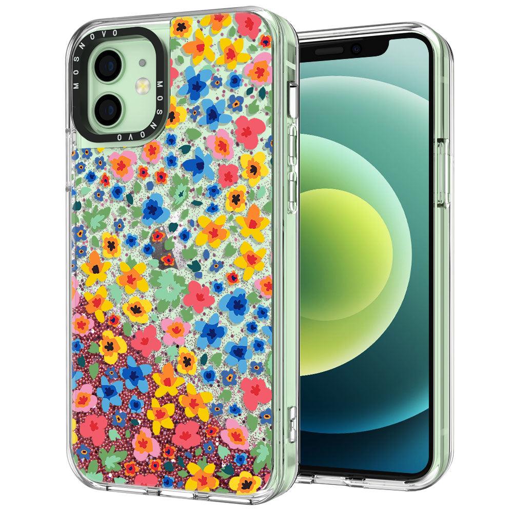 Lovely Floral Flower Glitter Phone Case - iPhone 12 Mini Case - MOSNOVO