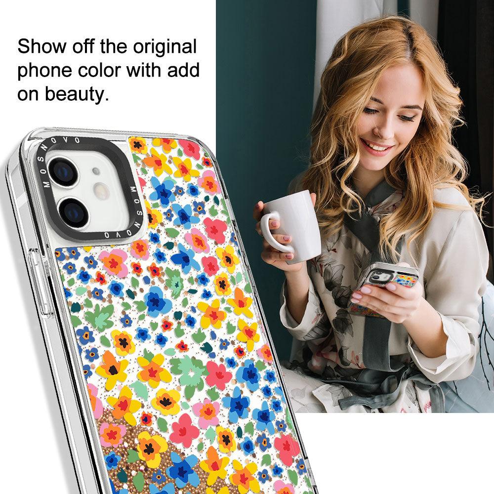 Lovely Floral Flower Glitter Phone Case - iPhone 12 Mini Case - MOSNOVO