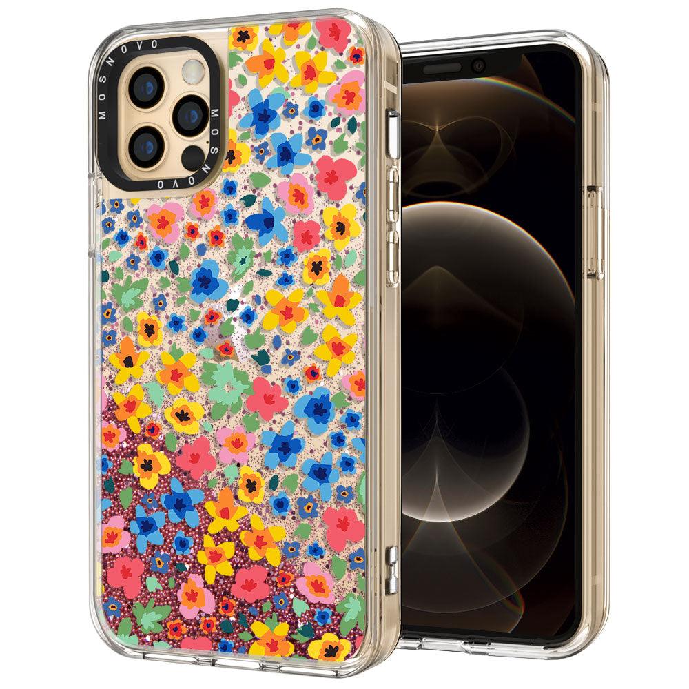 Lovely Floral Flower Glitter Phone Case - iPhone 12 Pro Case - MOSNOVO