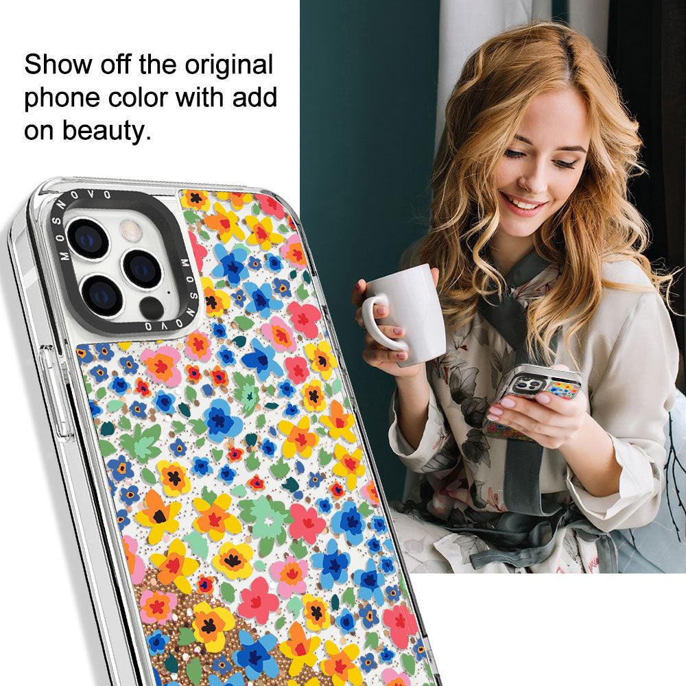Lovely Floral Flower Glitter Phone Case - iPhone 12 Pro Case - MOSNOVO