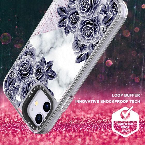 Marble with Purple Flowers Glitter Phone Case - iPhone 11 Case - MOSNOVO
