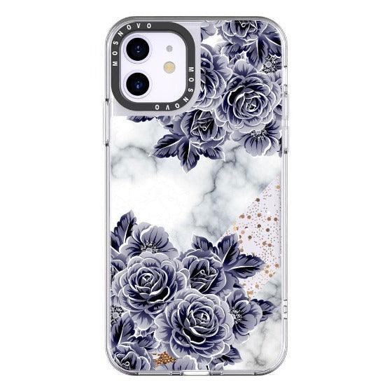 Marble with Purple Flowers Glitter Phone Case - iPhone 11 Case - MOSNOVO