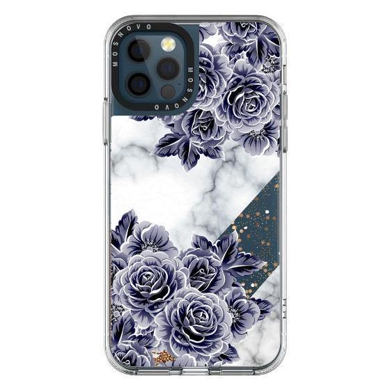Marble with Purple Flowers Glitter Phone Case - iPhone 12 Pro Max Case - MOSNOVO