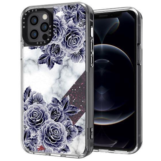Marble with Purple Flowers Glitter Phone Case - iPhone 12 Pro Max Case - MOSNOVO