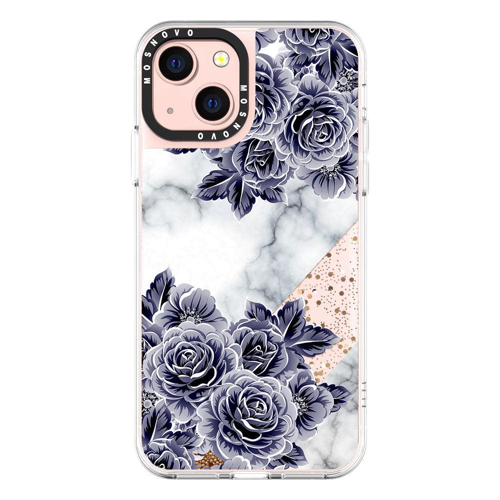 Marble with Purple Flowers Glitter Phone Case - iPhone 13 Case - MOSNOVO