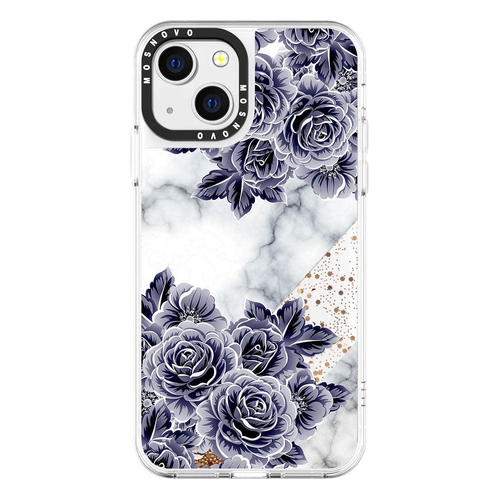 Marble with Purple Flowers Glitter Phone Case - iPhone 13 Case - MOSNOVO
