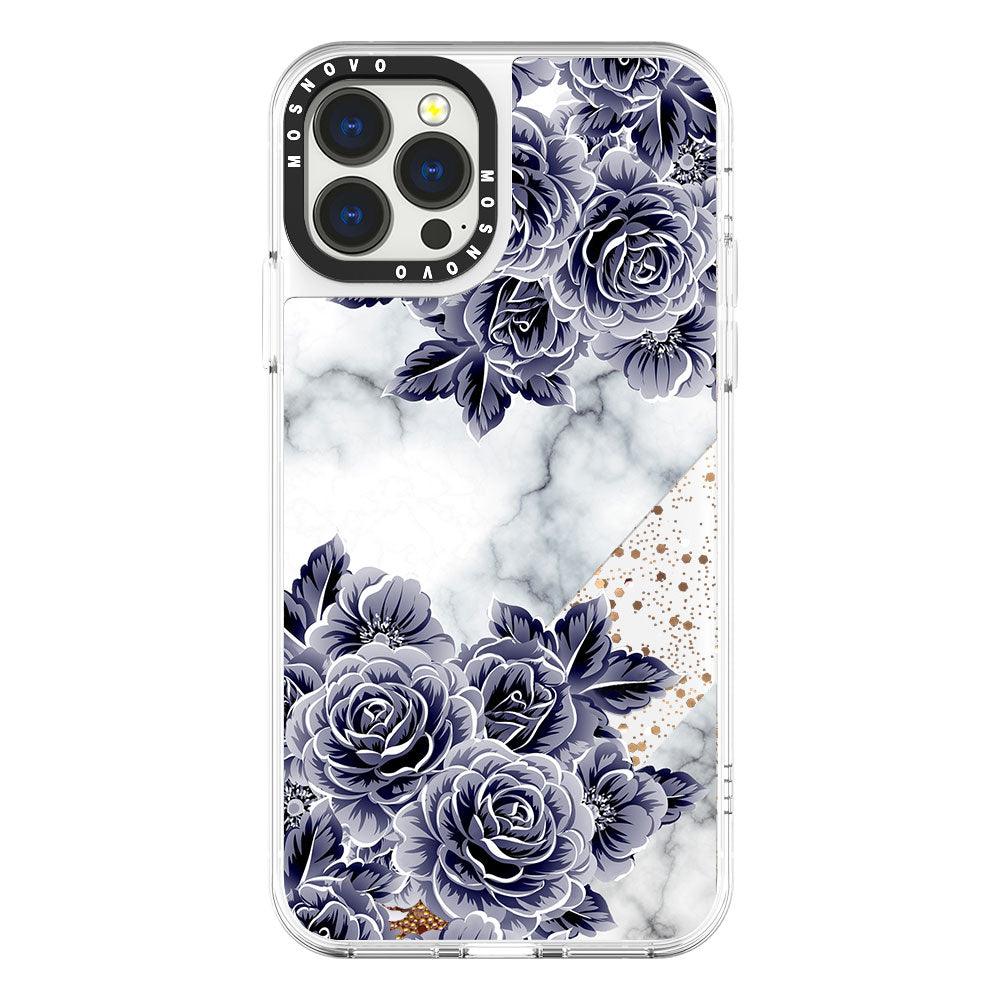 Marble with Purple Flowers Glitter Phone Case - iPhone 13 Pro Max Case - MOSNOVO