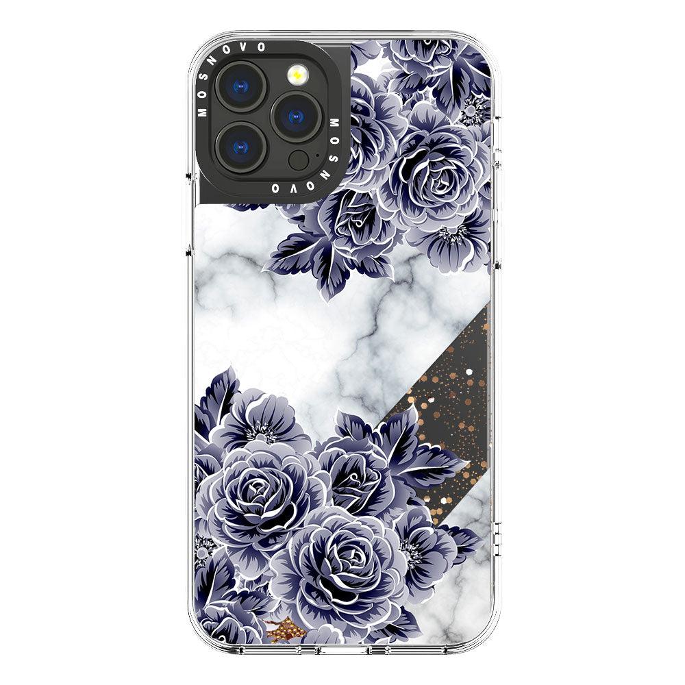 Marble with Purple Flowers Glitter Phone Case - iPhone 13 Pro Max Case - MOSNOVO