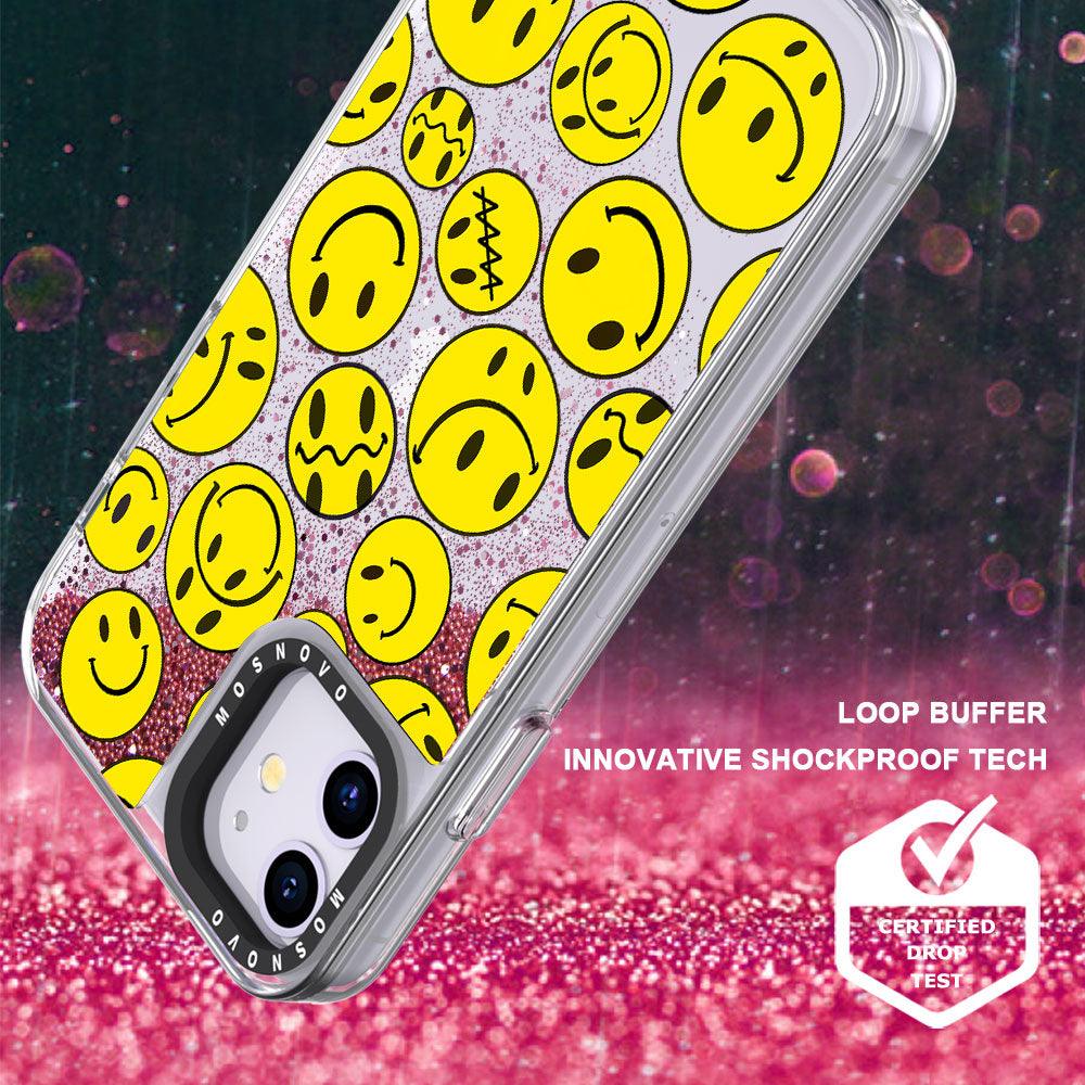 Melted Yellow Smiles Face Glitter Phone Case - iPhone 11 Case - MOSNOVO