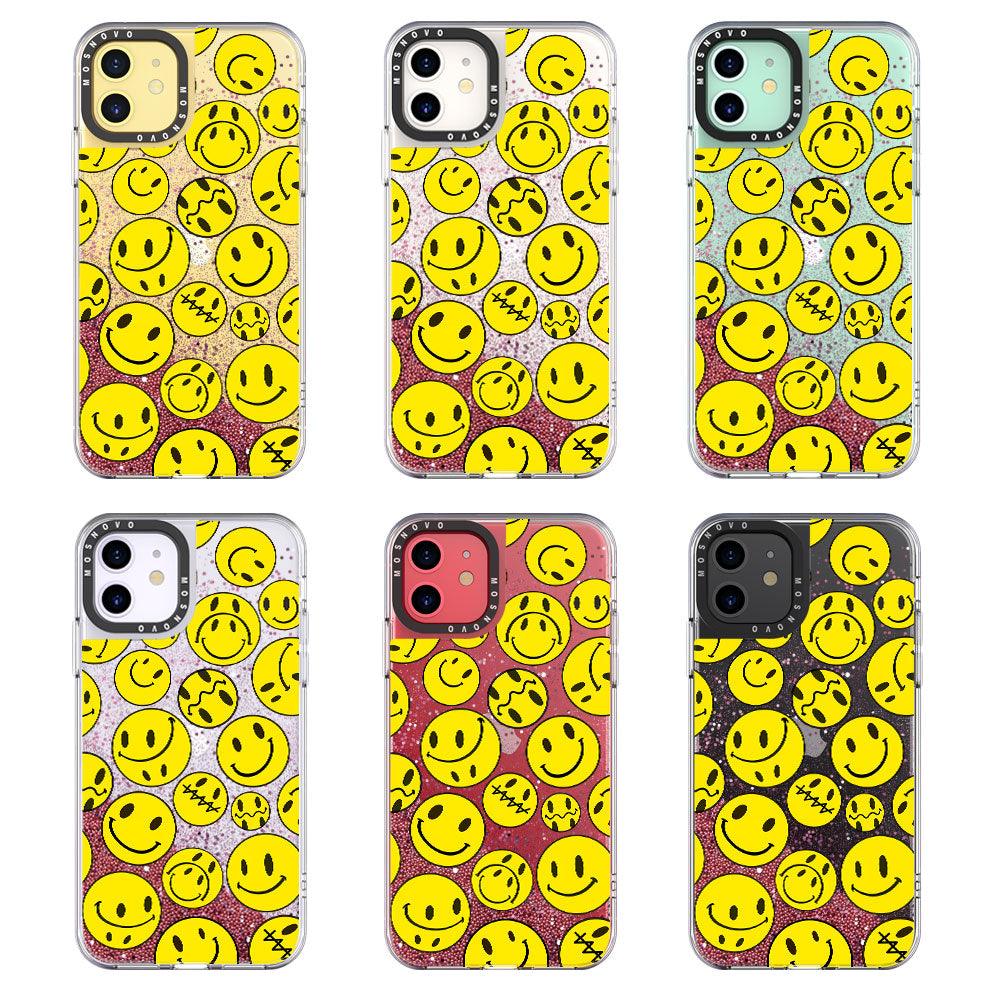 Melted Yellow Smiles Face Glitter Phone Case - iPhone 11 Case - MOSNOVO