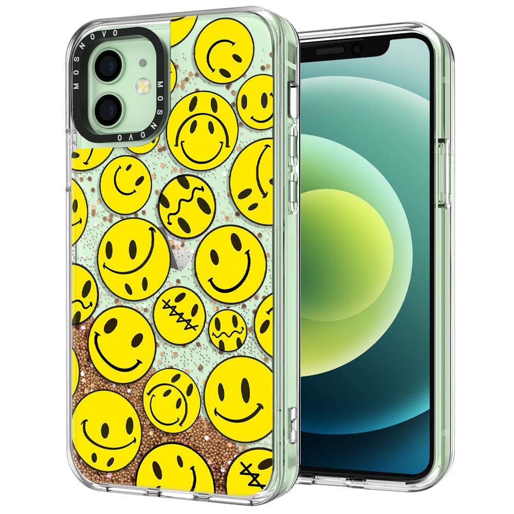 Melted Yellow Smiles Face Glitter Phone Case - iPhone 12 Case - MOSNOVO