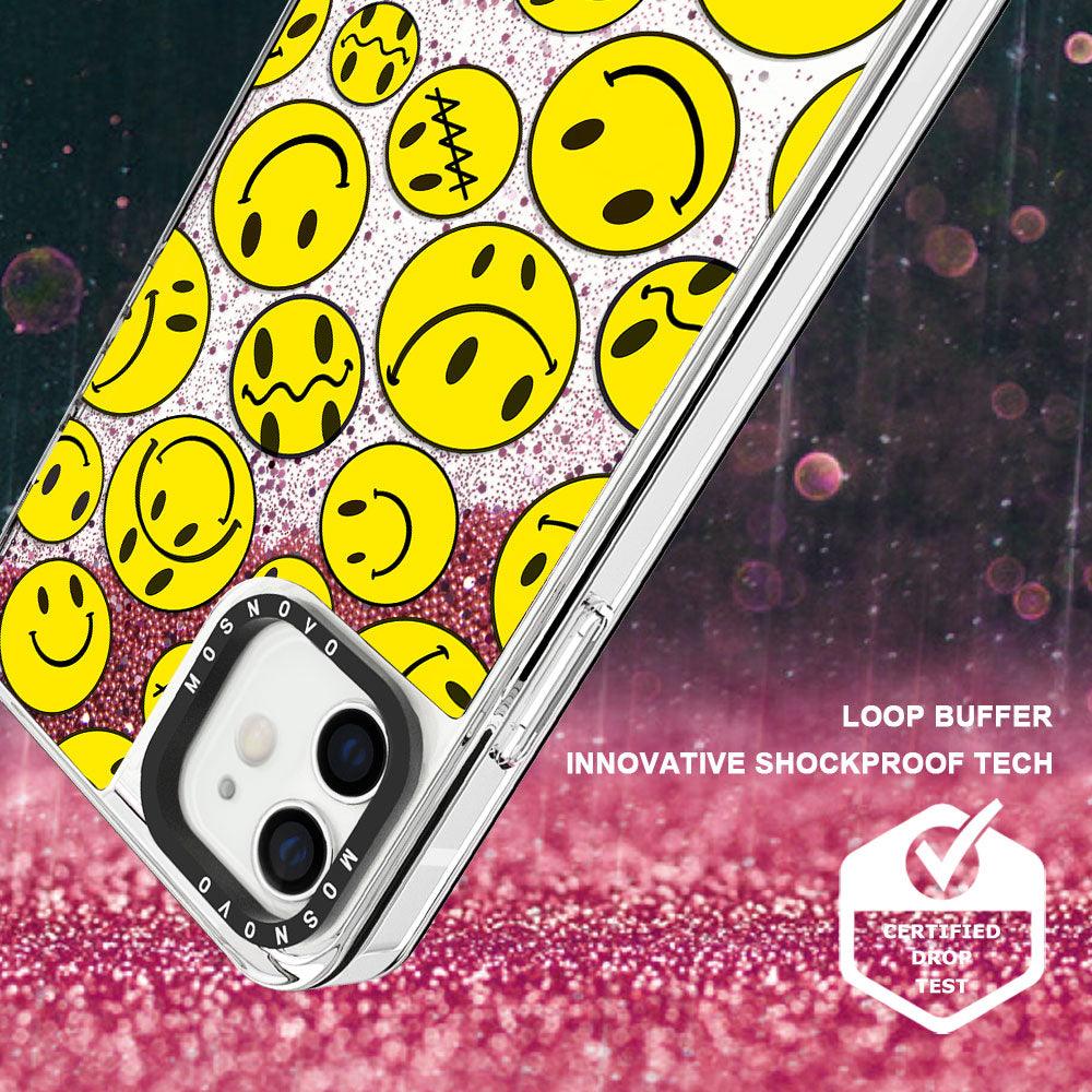 Melted Yellow Smiles Face Glitter Phone Case - iPhone 12 Case - MOSNOVO