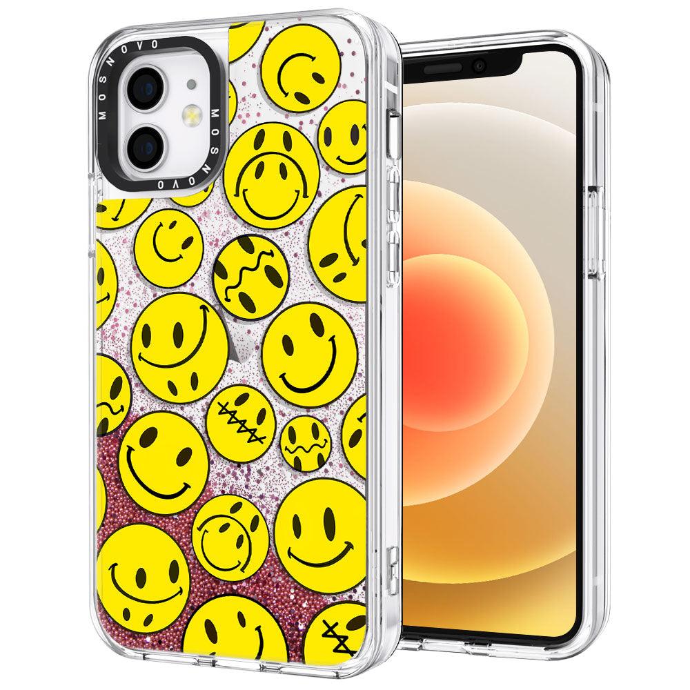 Melted Yellow Smiles Face Glitter Phone Case - iPhone 12 Mini Case - MOSNOVO