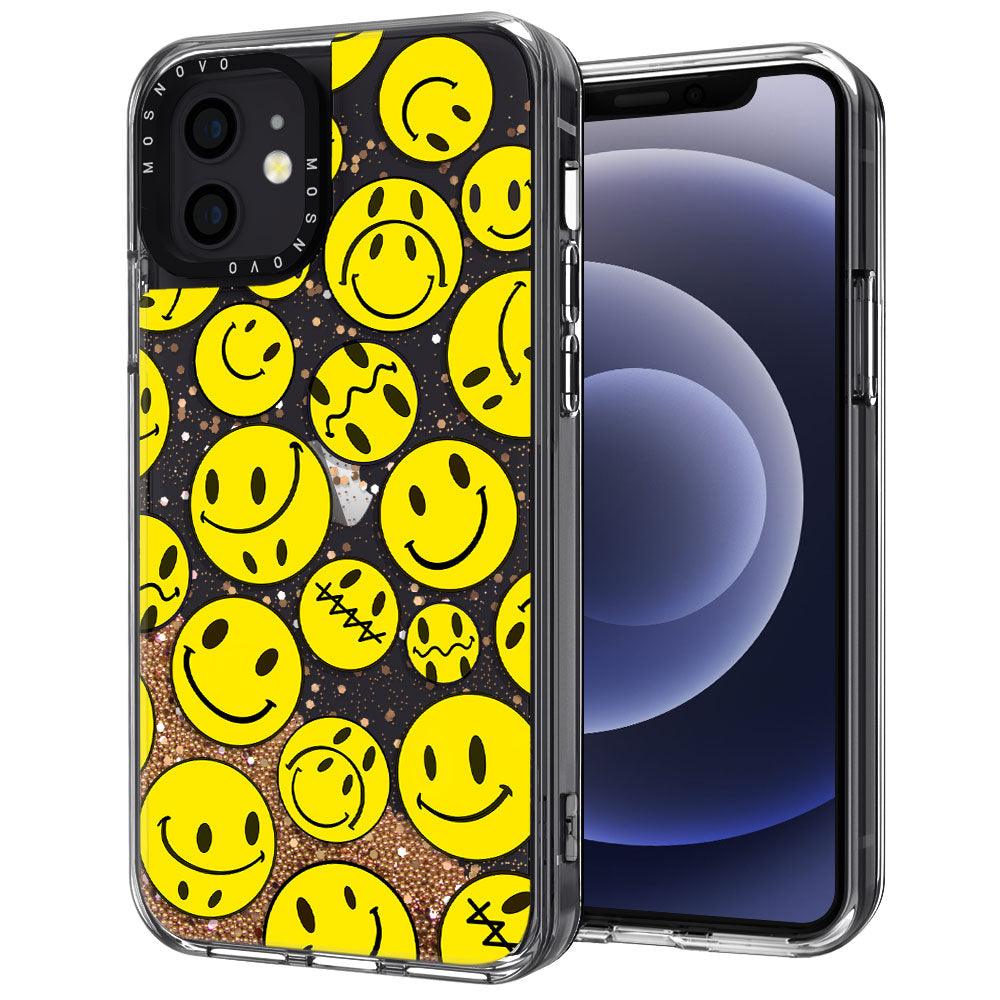 Melted Yellow Smiles Face Glitter Phone Case - iPhone 12 Mini Case - MOSNOVO