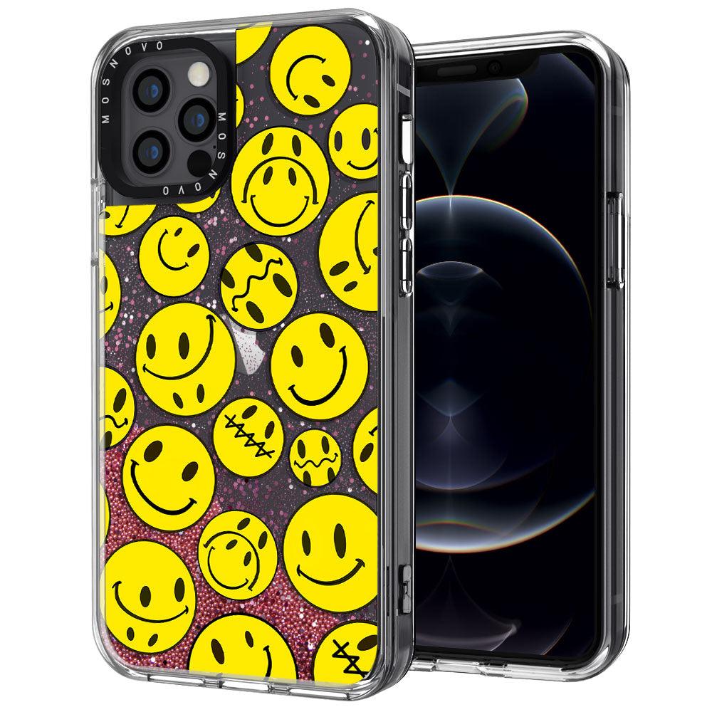 Melted Yellow Smiles Face Glitter Phone Case - iPhone 12 Pro Case - MOSNOVO