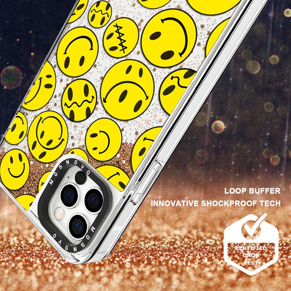 Melted Yellow Smiles Face Glitter Phone Case - iPhone 12 Pro Case - MOSNOVO
