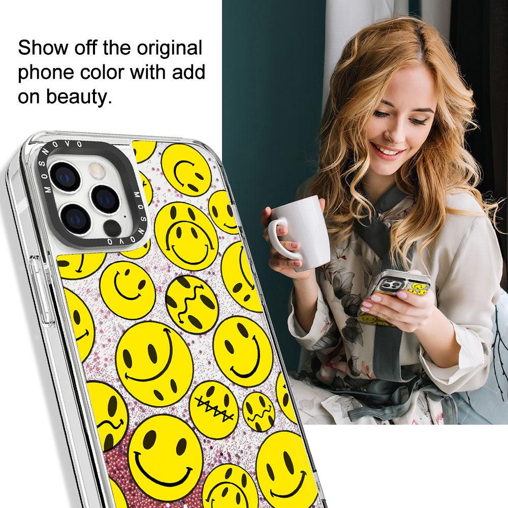 Melted Yellow Smiles Face Glitter Phone Case - iPhone 12 Pro Max Case - MOSNOVO