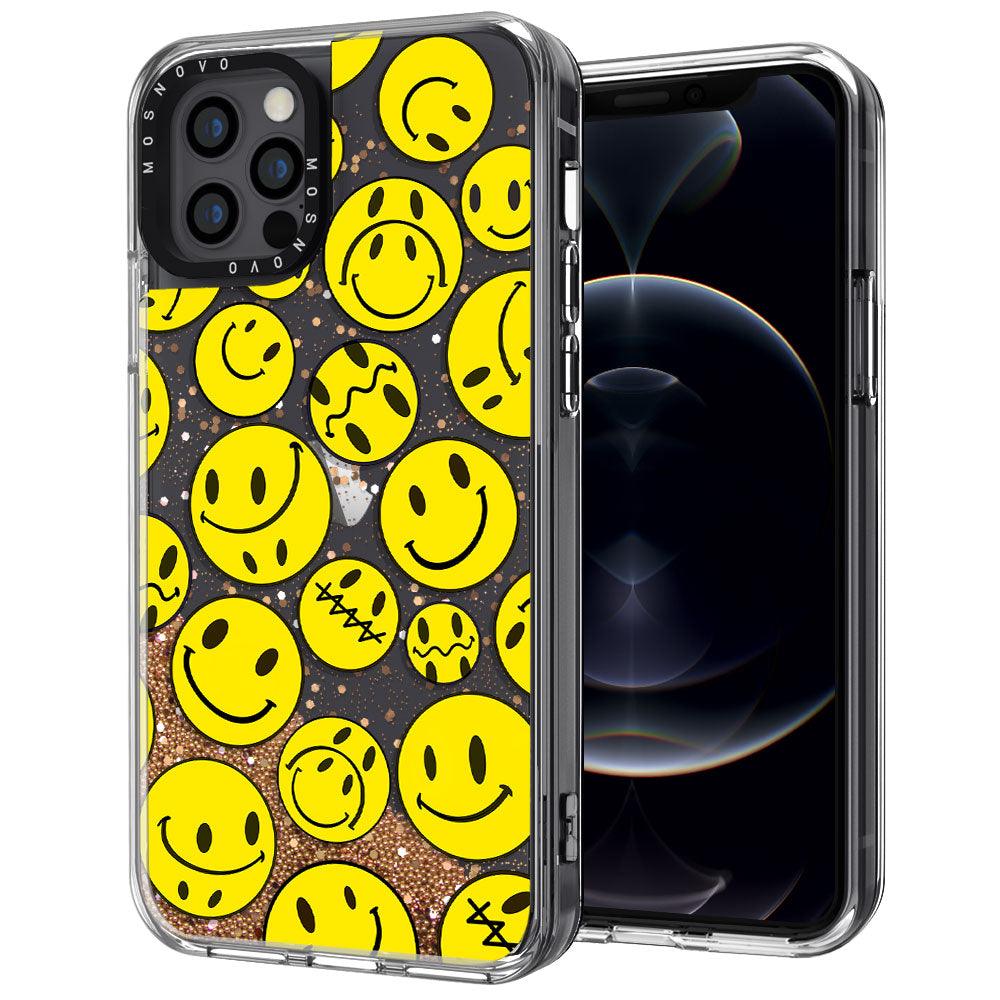Melted Yellow Smiles Face Glitter Phone Case - iPhone 12 Pro Max Case - MOSNOVO