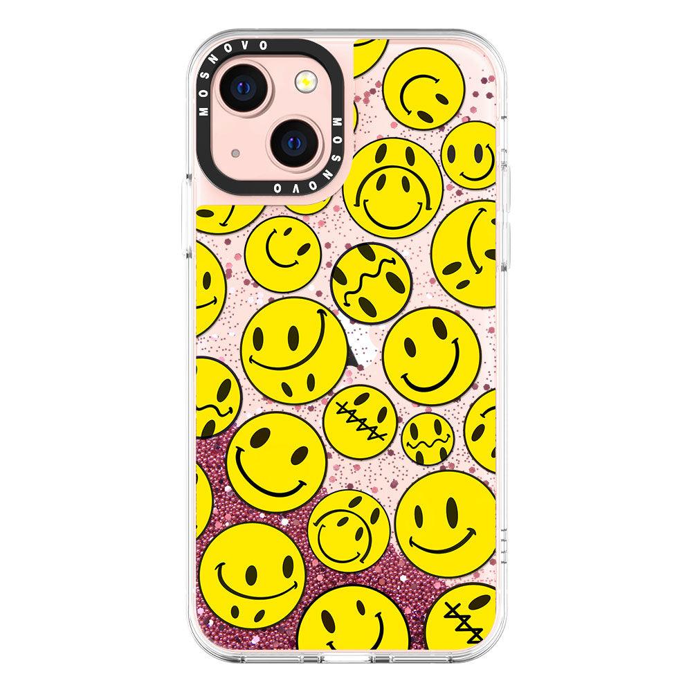 Melted Yellow Smiles Face Glitter Phone Case - iPhone 13 Case - MOSNOVO