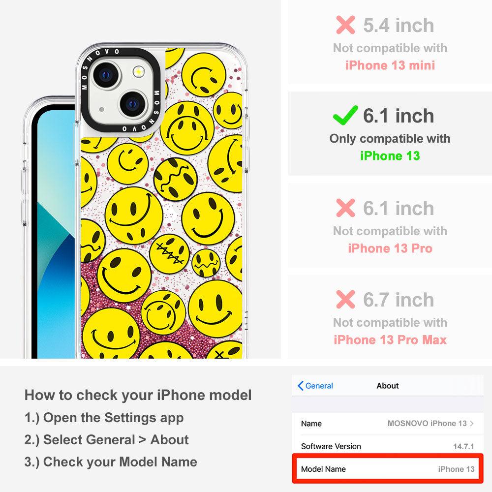 Melted Yellow Smiles Face Glitter Phone Case - iPhone 13 Case - MOSNOVO