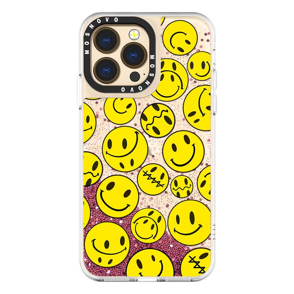 Melted Yellow Smiles Face Glitter Phone Case - iPhone 13 Pro Case - MOSNOVO