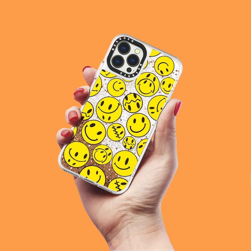 Melted Yellow Smiles Face Glitter Phone Case - iPhone 13 Pro Max Case - MOSNOVO