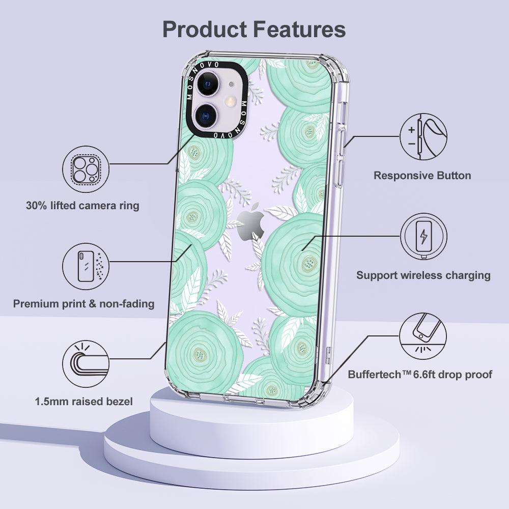 Mint Flower Phone Case - iPhone 11 Case - MOSNOVO
