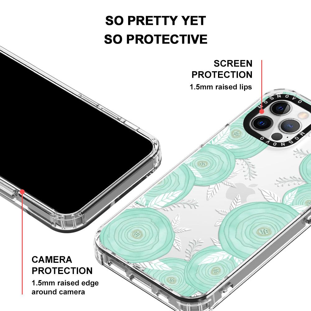Mint Flower Phone Case - iPhone 12 Pro Max Case - MOSNOVO