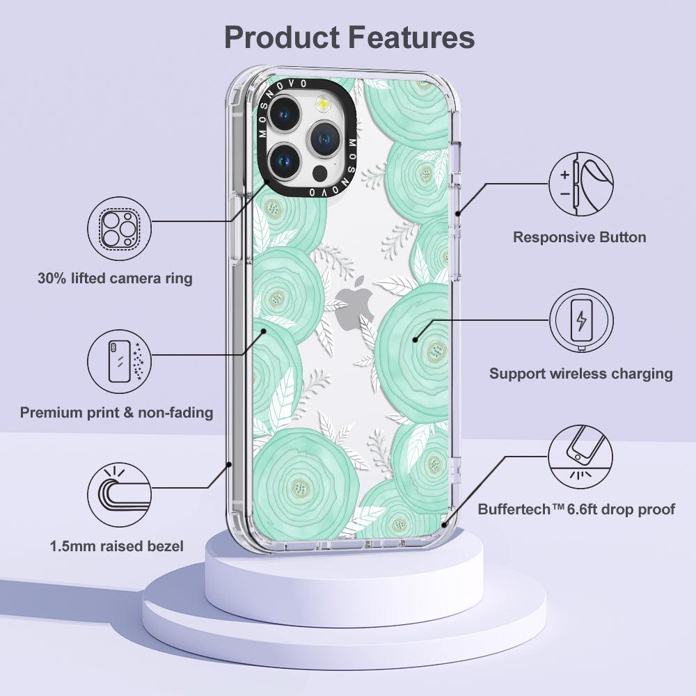 Mint Flower Phone Case - iPhone 12 Pro Max Case - MOSNOVO