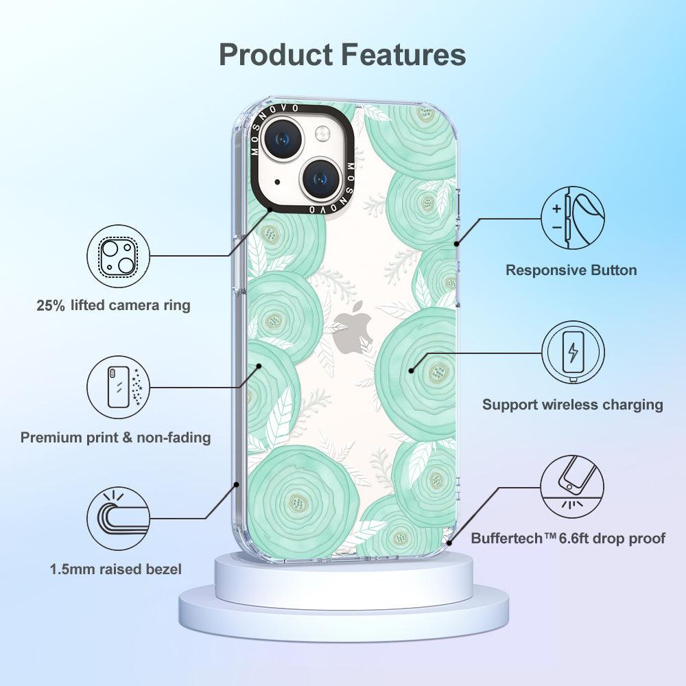 Mint Flower Phone Case - iPhone 14 Plus Case - MOSNOVO