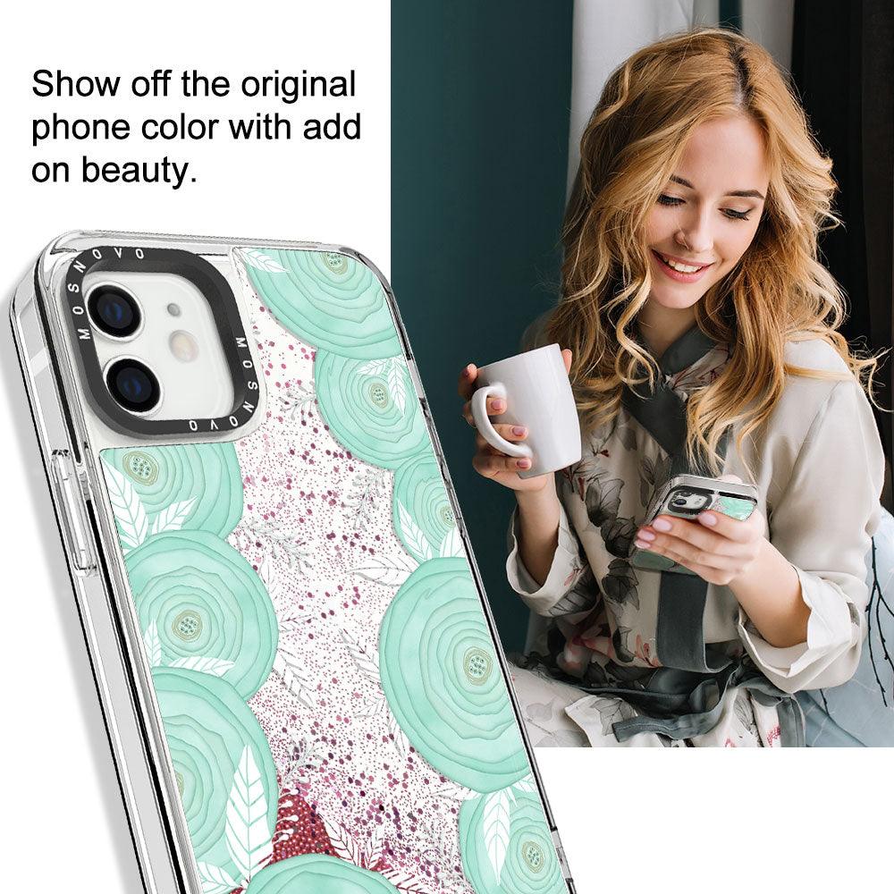 Mint Roses Glitter Phone Case - iPhone 12 Case - MOSNOVO