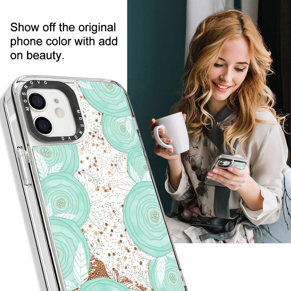 Mint Roses Glitter Phone Case - iPhone 12 Mini Case - MOSNOVO