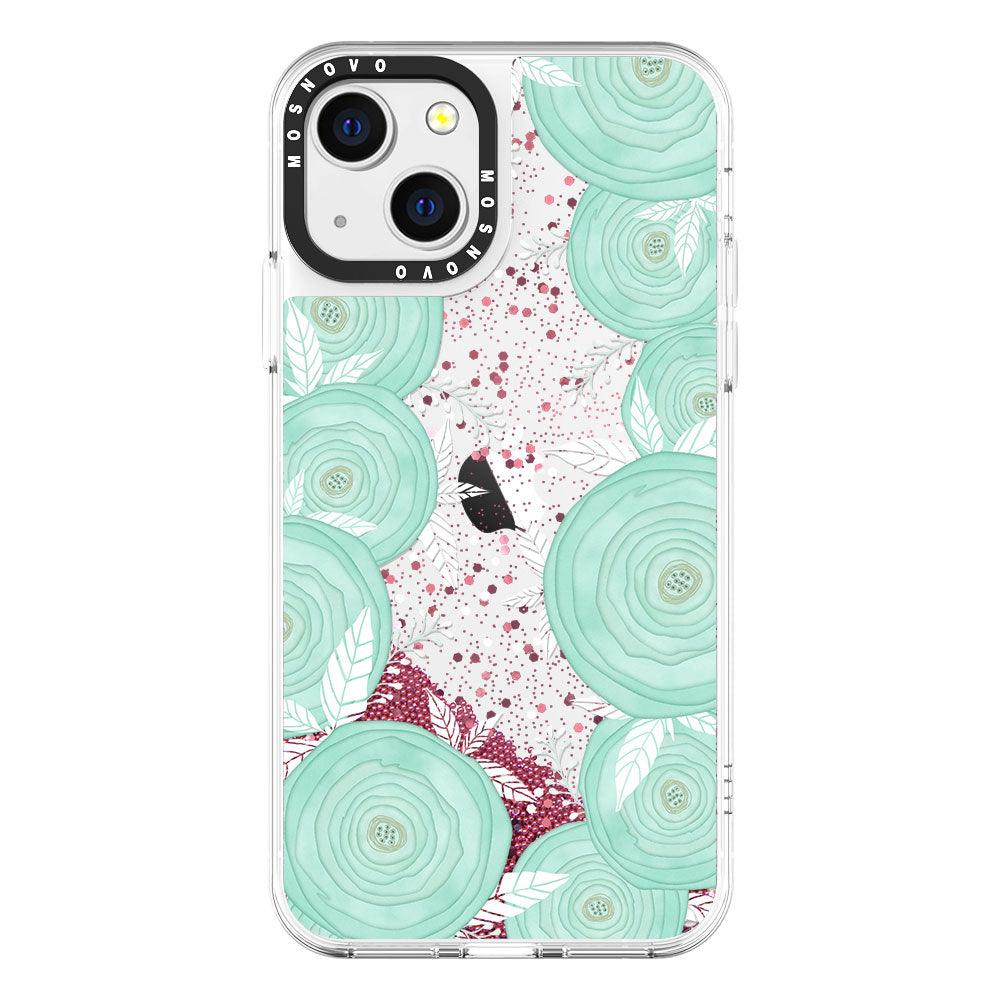 Mint Roses Glitter Phone Case - iPhone 13 Case - MOSNOVO