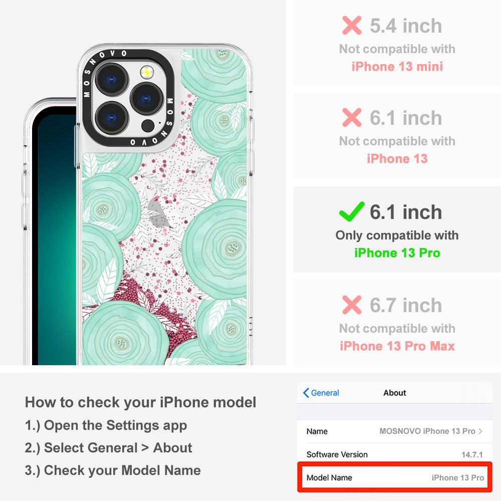 Mint Roses Glitter Phone Case - iPhone 13 Pro Case - MOSNOVO