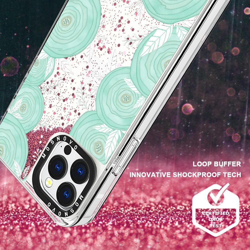 Mint Roses Glitter Phone Case - iPhone 13 Pro Case - MOSNOVO