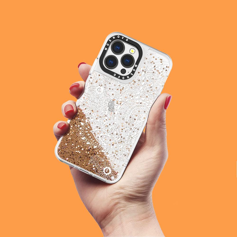Paisley Floral Glitter Phone Case - iPhone 13 Pro Case - MOSNOVO