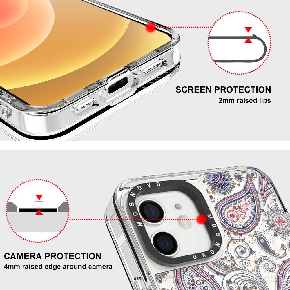 Paisley Glitter Phone Case - iPhone 12 Mini Case - MOSNOVO