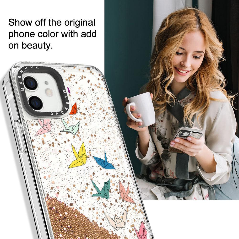 Paper Crane Glitter Phone Case - iPhone 12 Mini Case - MOSNOVO