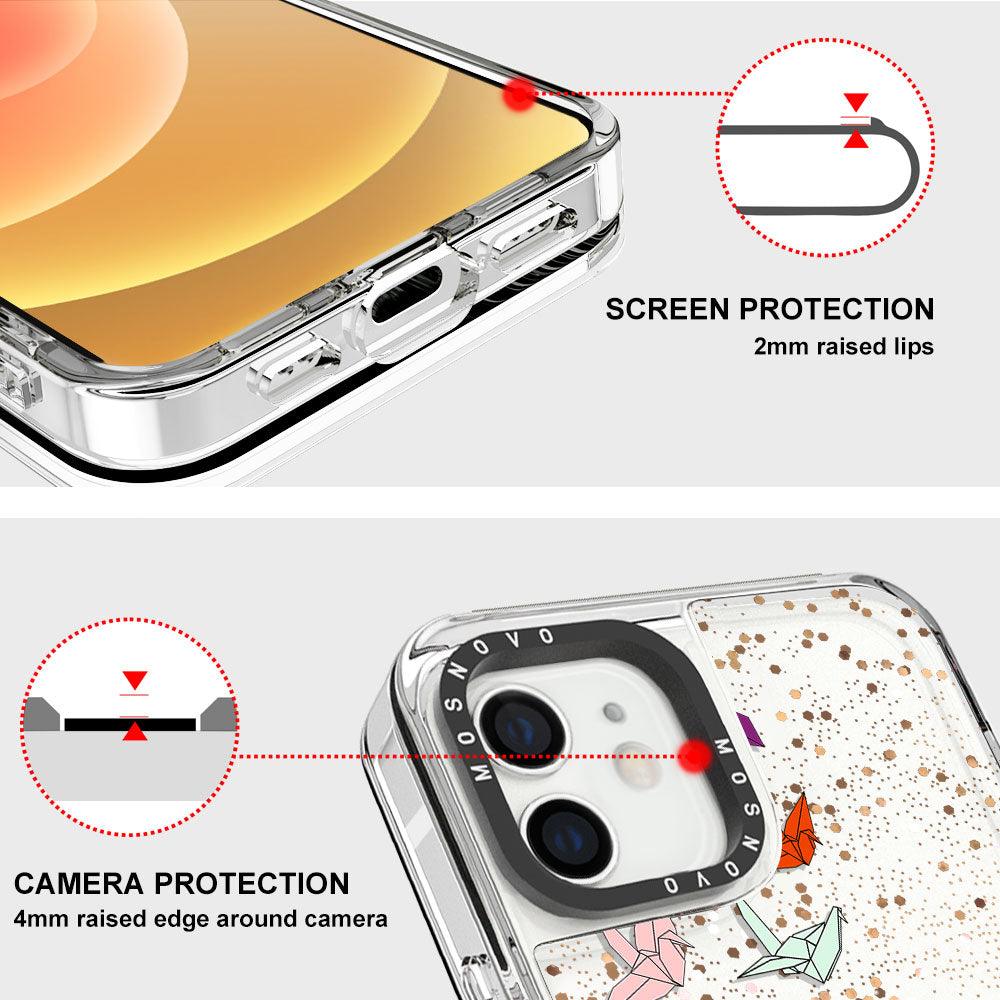 Paper Crane Glitter Phone Case - iPhone 12 Mini Case - MOSNOVO