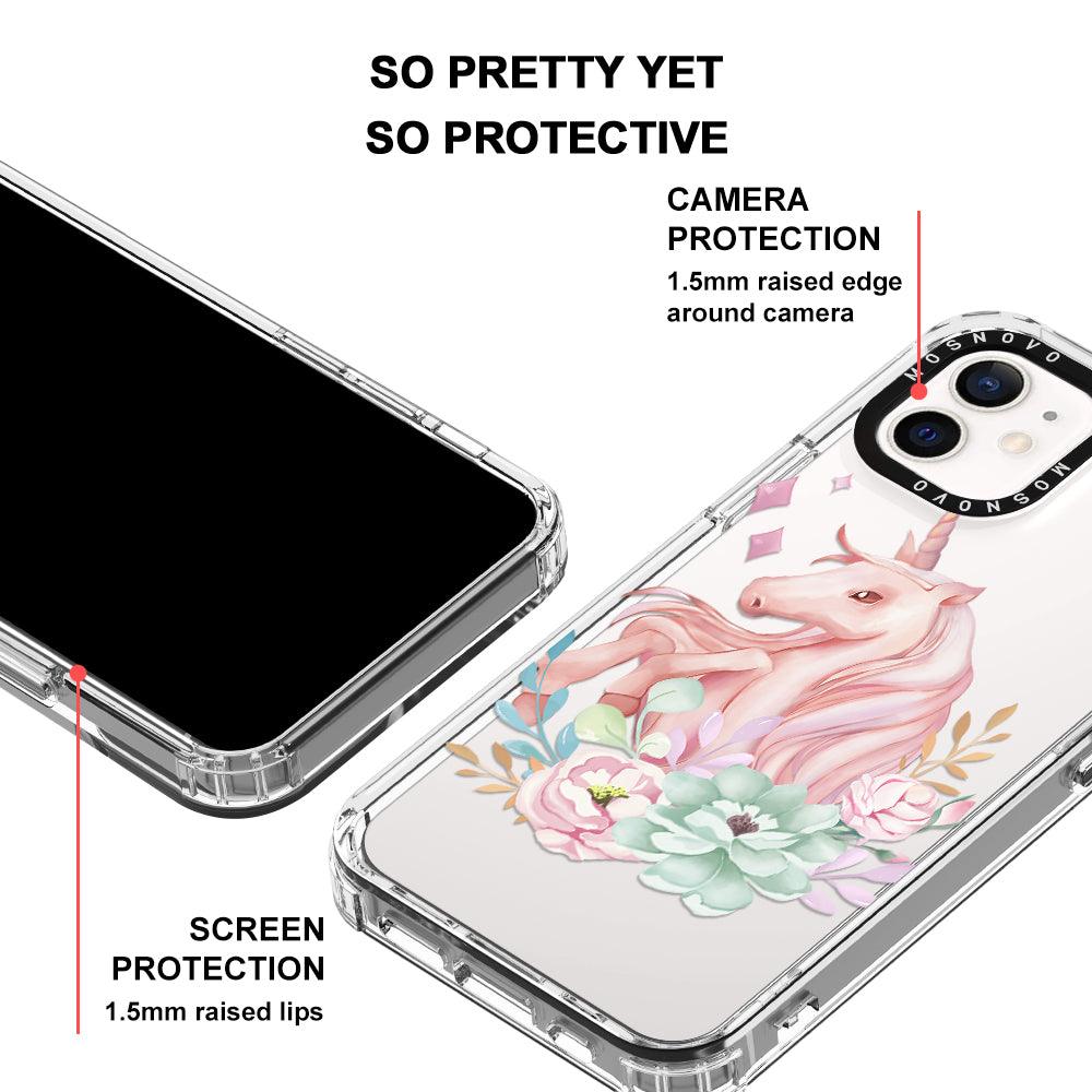 Pastel Flower Unicorn Phone Case - iPhone 12 Mini Case - MOSNOVO